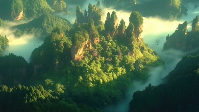 俯瞰云雾喀斯特山峰