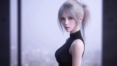 眨眼动态-白发美女