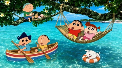蜡笔小新夏日海边欢乐日常
