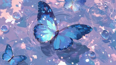 梦幻水畔蓝蝴蝶