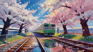 樱花铁轨列车