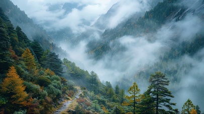 清新迷雾山谷小径