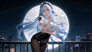 天台月光下黑丝女孩