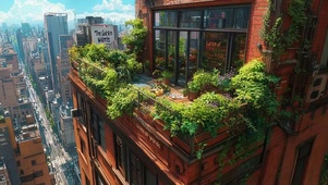 城市高楼阳台远眺街景