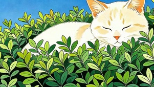 草地猫咪带鱼屏