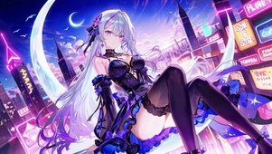 黑丝月亮白发游戏长腿少女