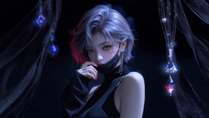 暗紫氛围短发美女