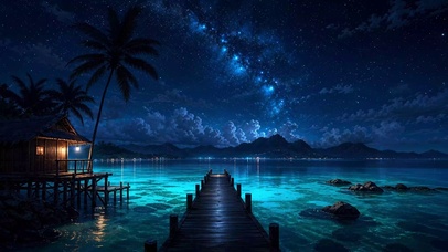 夜晚海边风景