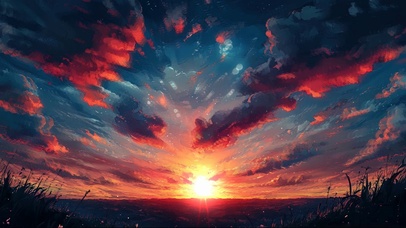 浪漫唯美云彩晚霞草原