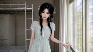 宿舍窗边清纯美少女
