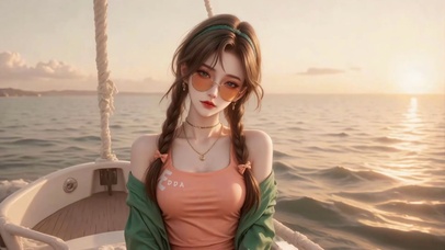 海上日落清纯少女