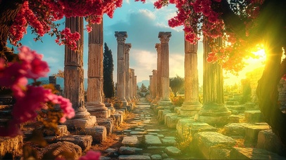 海岛古罗马遗迹廊柱