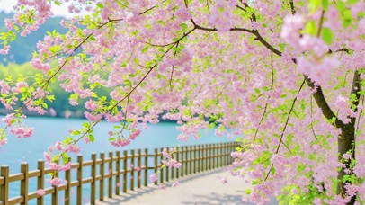 春日步道湖畔樱落