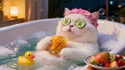 白毛猫咪泡着热水浴幻想暴富