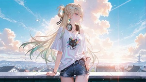 城市天台元气耳机少女琳奈