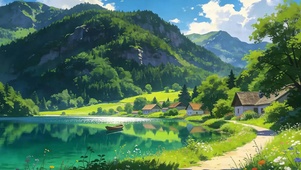 白云树木山川