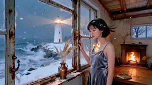 雪夜灯塔・暖炉少女