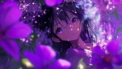 紫色花海中的少女