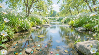 护眼清澈小河边花草