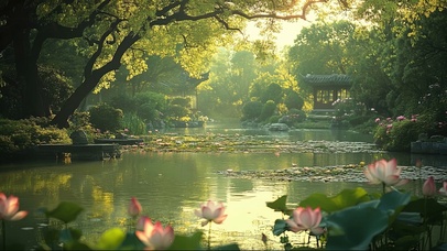 夏日午后园林荷花池