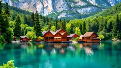 绿色山水小屋