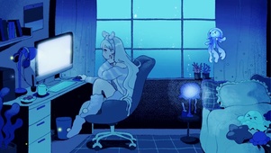看电脑的少女