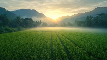 清新绿色迷雾田园