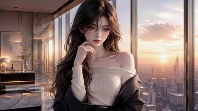 落日窗边氛围感美女