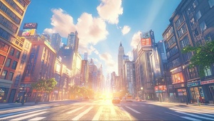 清新阳光蓝天城市街道