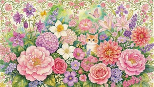 鲜花从里的猫咪