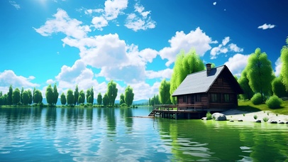 湖边小屋风景