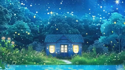 夜色护眼绿景河流带鱼屏