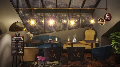 雨滴玻璃 夜晚的咖啡厅