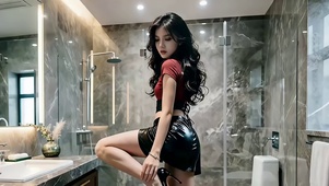 精装卫生间里的红衣高跟美女1