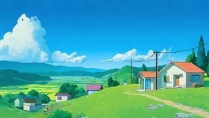 蓝天白云树木房屋