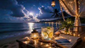 夜晚海边小亭