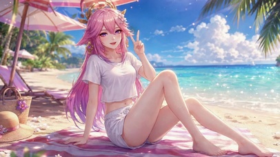 夏日沙滩粉发八重神子