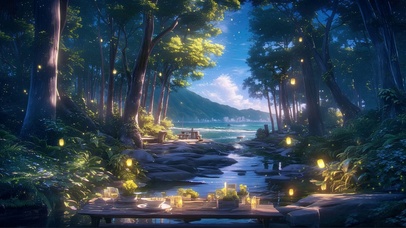 浪漫森林溪流烛光晚餐