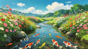 鲜花河流里锦鲤