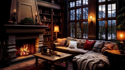 雪山小屋风雪天