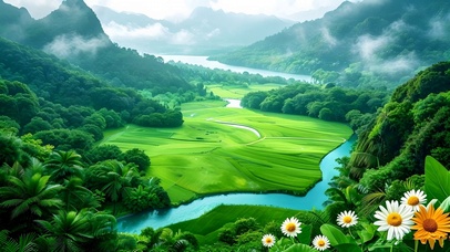 清新绿色护眼山水