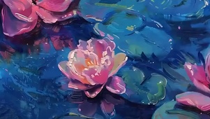 护眼池塘荷花带鱼屏