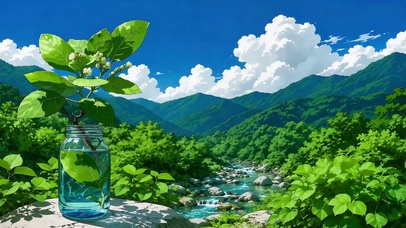 清新治愈山间河谷绿植风光