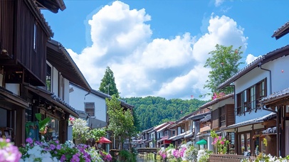 护眼蓝天白云树木河流带鱼屏