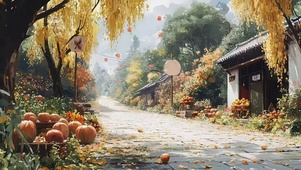 秋日清晨清冷古城街道