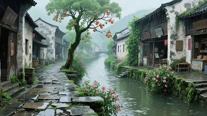 雨天的小镇