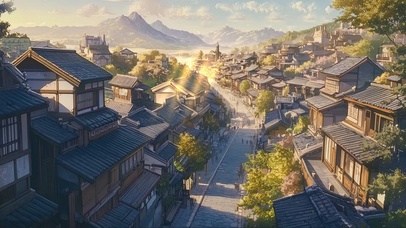 远眺午后古城建筑街道