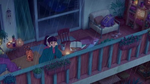 阳台听雨女孩