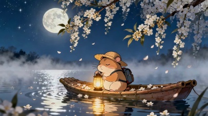 月光湖面小船