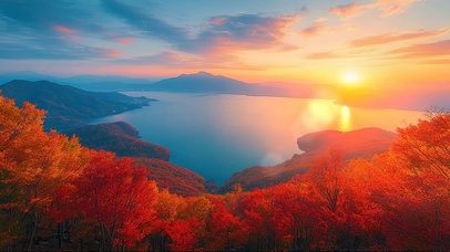 俯瞰秋日山林湖泊